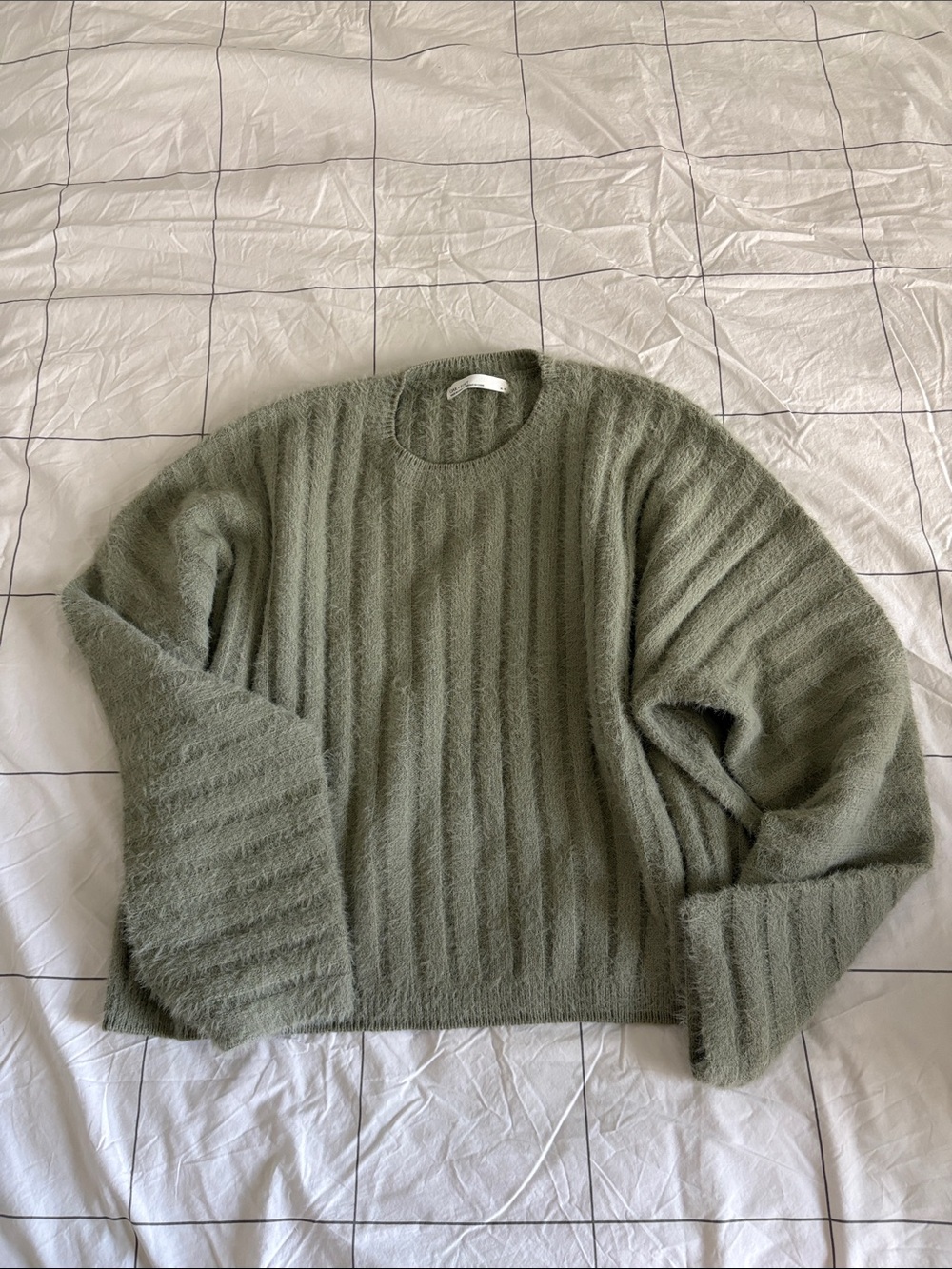 OAK + FORT Olive Green Ribbed Crewneck Sweater